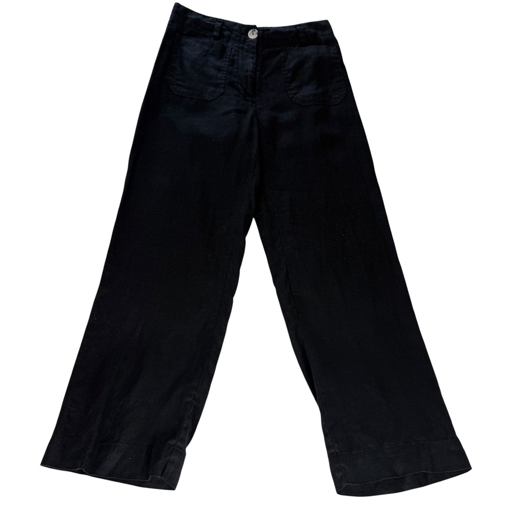 Quince 100% Linen Wide Leg Pants Black High Rise Front Patch Pockets Size 4